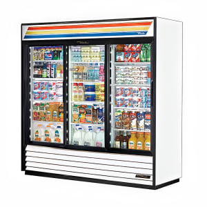 598-GDM69 78 1/8" GDM Series Three Section Glass Door Merchandiser - (3) Sliding Doors, Whit...