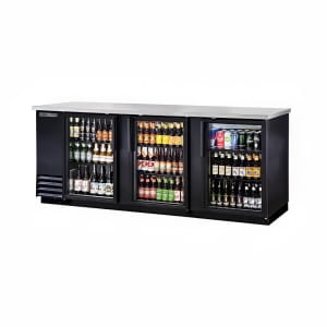598-TBB4G 90 3/8" Bar Refrigerator - 3 Swinging Glass Doors, Black, 115v