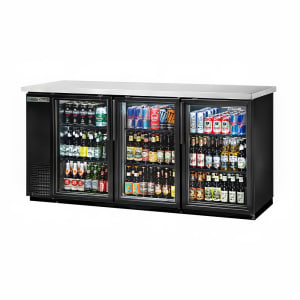 598-TBB2472G 73 1/8" Bar Refrigerator - 3 Swinging Glass Doors, Black, 115v
