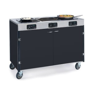 121-2080BLK 35 1/2" High Mobile Cooking Cart w/ 3 Induction Stove, Black