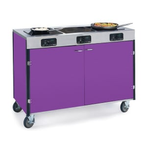 121-2080PURP 35 1/2" High Mobile Cooking Cart w/ 3 Induction Stove, Purple