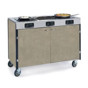 121-2080BGESUE 35 1/2" High Mobile Cooking Cart w/ 3 Induction Stove, Beige Suede