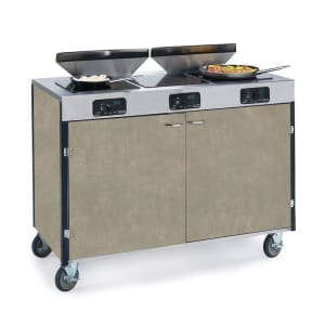 121-2085BGESUE 40 1/2" High Mobile Cooking Cart w/ 3 Induction Stove, Beige Suede