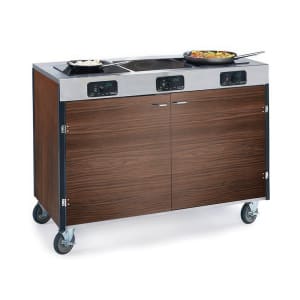121-2080WAL 35 1/2" High Mobile Cooking Cart w/ 3 Induction Stove, Walnut