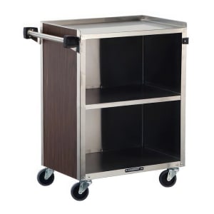 121-610WAL 27 3/4"L Metal Bus Cart w/ (3) Levels, Shelves, Walnut