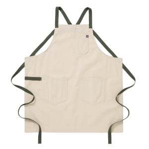 603-HB001719 Full Length Bib Apron w/ (2) Pockets - 33" x 30", Cotton, Sage White