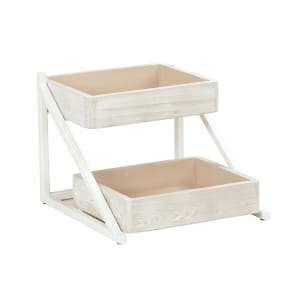 151-3448113 2 Tier Display Stand - 16 1/2" x 15 1/2" x 12"H, Pine Wood, White-Washed