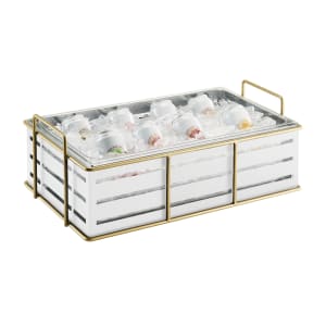 151-220851215 Ice Housing w/ Clear Plastic Ice Pan - 22" x 13 1/2" x 6 3/4"H, Wire Frame, White/Gold