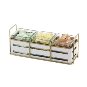 151-2209115 Rectangular 3 Compartment Condiment Jar Display - Clear/White