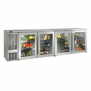 199-BBS108SGLSTK 108" Bar Refrigerator - 4 Swinging Glass Doors, Stainless, 120v