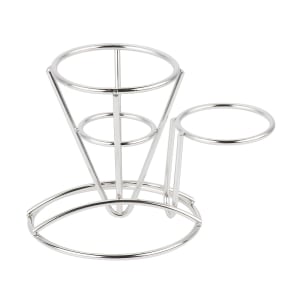 284-4880164 3 3/4" Round Wire Fry Cone Basket w/ (1) Condiment Holder - 5"H, Stainless...