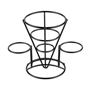 284-4361742 5" Round Wire Fry Cone Basket w/ (2) Condiment Holders - 7"H, Iron, Black