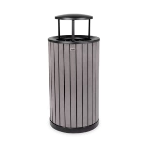 874-ALP440001GRYRB 32 Gallon Outdoor Trash Container w/ Rain Bonnet Lid- Polystyrene, Gray
