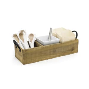 872-TCS013NAW21 3 Compartment Rectangular Condiment Caddy - Wood, Natural