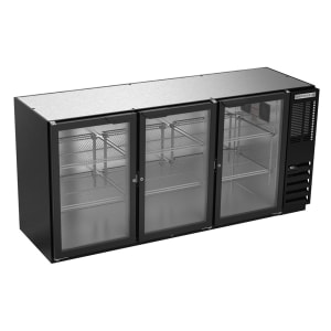 118-BB72HC1GB 72" Bar Refrigerator - 3 Swinging Glass Doors, Black, 115v
