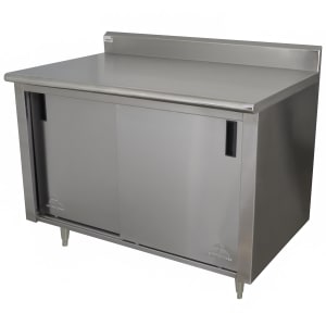 009-ECKSS304M 48" Enclosed Work Table w/ Sliding Doors & Midshelf, 5" Backsplash, 30"D