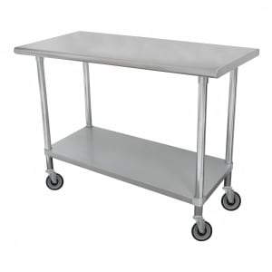 009-ELAG305CX 60" Mobile 18 ga Work Table w/ Undershelf & 430 Series Stainless Steel Flat Top