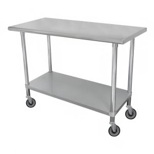 009-ELAG304CX 48" Mobile 18 ga Work Table w/ Undershelf & 430 Series Stainless Steel Flat Top