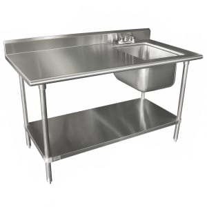 009-KLAG11B304RX 48" Work Table w/ Right Sink - 5" Backsplash, Undershelf, 16 ga Stainless Steel
