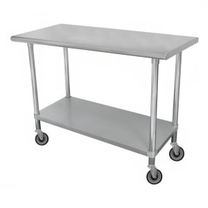 009-ELAG306CX 72" Mobile 18 ga Work Table w/ Undershelf & 430 Series Stainless Steel Flat Top