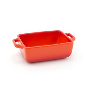 872-DBO137ORC23 16 oz Rectangular Kiln® Baking Dish w/ Lid - Porcelain, Blood Orange