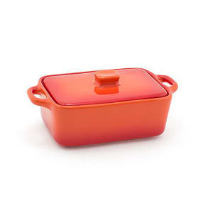 872-DBO135ORC23 10 oz Rectangular Kiln® Baking Dish w/ Lid - Porcelain, Blood Orange
