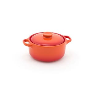 872-DBO134ORC23 7 oz Round Kiln® Baking Dish w/ Lid - Porcelain, Blood Orange
