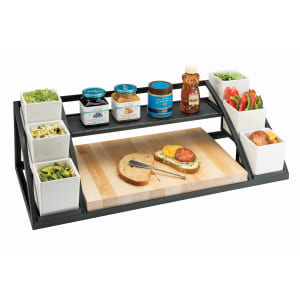 151-3455 Display Stand w/ Cutting Board & (3) Jars - 28 1/2"W x 12 1/2"D x 9 3/4"H, Metal, Black
