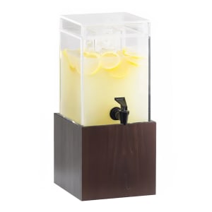 151-1527152 1 1/2 gal Beverage Dispenser w/ Ice Tube - Plastic Container, Dark Wood Base