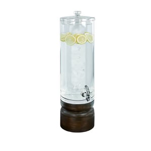 151-224413INF112 10" Round Beverage Dispenser - 29"H, Clear Plastic Container/Vintage Dark Stained Oak Base