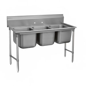 009-932360 76" 3 Compartment Sink w/ 20"L x 20"W Bowl, 12" Deep
