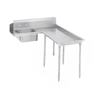 009-DTSG6048R 47" R L Island Soil Dishtable - 10 1/2" Backsplash, Galvanized Legs, 14 ga Stainless