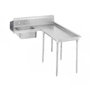 009-DTSG6084R 59" L Shaped Dish Table - Right to Left, (1) 20" x 20" x 8" Sink Bowl