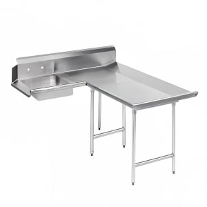 009-DTSD30108R 107" R L Dishlanding Soil Dishtable - 10 1/2" Backsplash, Stainless Legs