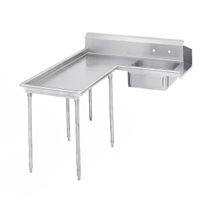 009-DTSG6048L 47" L R Island Soil Dishtable - 10 1/2" Backsplash, Galvanized Legs, 14 ga Stainless