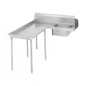 009-DTSG6060L 59" L R Island Soil Dishtable - 10 1/2" Backsplash, Galvanized Legs, 14 ga Stainless