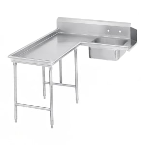 009-DTSG3048L 47" L R Island Soil Dishtable - 10 1/2" Backsplash, Stainless Legs, 14 ga Stainless