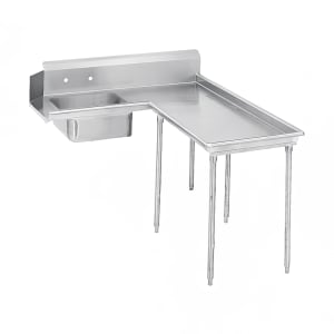 009-DTSG6060R 59" R L Island Soil Dishtable - 10 1/2" Backsplash, Galvanized Legs, 14 ga Stainless