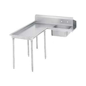 009-DTSG60144L 143" L R Island Soil Dishtable - 10 1/2" Backsplash, Galvanized Legs, 14 ga Stainless