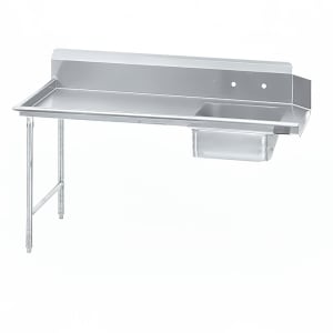 009-DTSS7072LX 72" L R Straight Soil Dishtable - 10 1/2" Backsplash, Stainless Legs, 16 ga Stainless