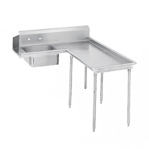 009-DTSG60108R 107" R L Island Soil Dishtable - 10 1/2" Backsplash, Galvanized Legs, 14 ga Stainless