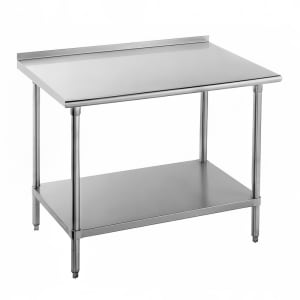 009-FLG304 48" 14 ga Work Table w/ Undershelf & 304 Series Stainless Top, 1 1/2" Backsplash