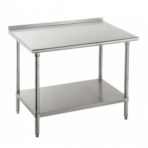 009-FLG244 48" 14 ga Work Table w/ Undershelf & 304 Series Stainless Top, 1 1/2" Backsplash
