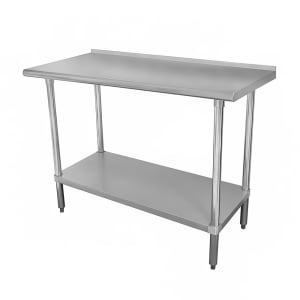 009-FMG3010 120" 16 ga Work Table w/ Undershelf & 304 Series Stainless Top, 1 1/2" Backsplash
