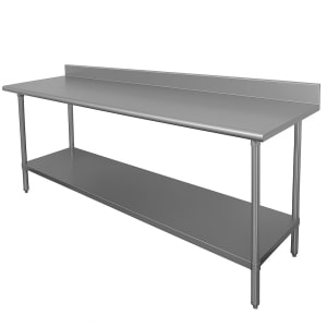 009-FSS247 84" 14 ga Work Table w/ Undershelf & 304 Series Stainless Top, 1 1/2" Backsplash