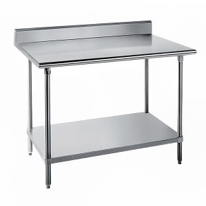009-KLG244 48" 14 ga Work Table w/ Undershelf & 304 Series Stainless Top, 5" Backsplash