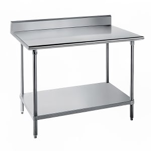 009-KLG248 96" 14 ga Work Table w/ Undershelf & 304 Series Stainless Top, 5" Backsplash