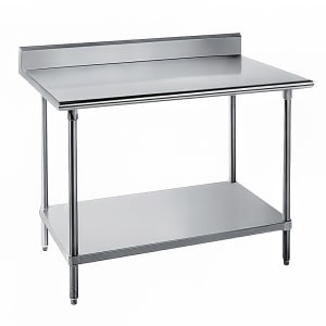 009-KMS248 96" 16 ga Work Table w/ Undershelf & 304 Series Stainless Top, 5" Backsp...