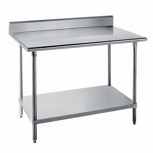 009-KMS307 84" 16 ga Work Table w/ Undershelf & 304 Series Stainless Top, 5" Backsp...