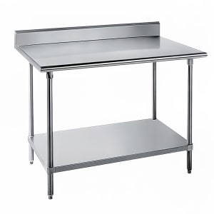 009-KSS246 72" 14 ga Work Table w/ Undershelf & 304 Series Stainless Top, 5" Backsp...